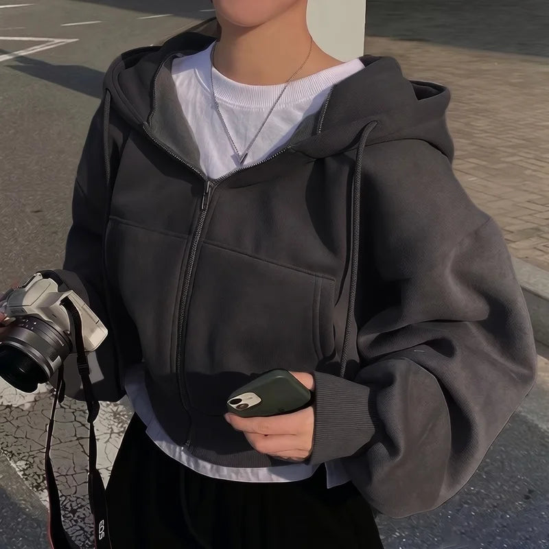 Sudadera Zip Oversized Crop